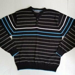 Cedarwood State Black Gray Stripe Henley Sweater